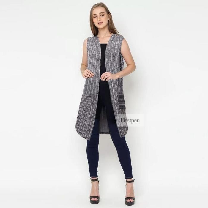 Coatelle- Cardigan Tanpa Lengan Motif Kotak Outer Kardigan Wanita