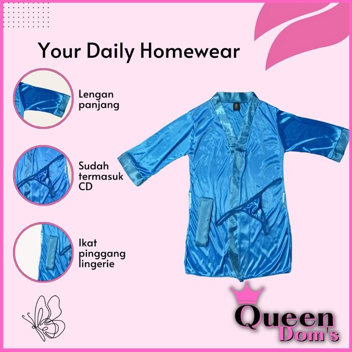 Coatelle- Baju Tidur Kimono Bahan Satin Motif Polos Import 3010