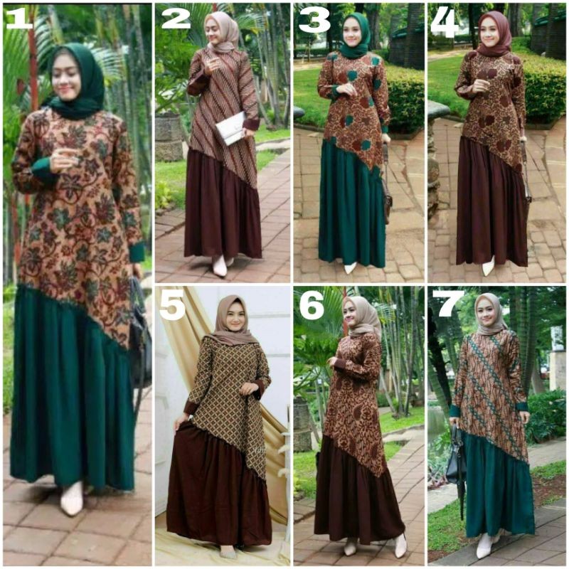 PROMO / gamis batik baju batik muslimah batik kombinasi