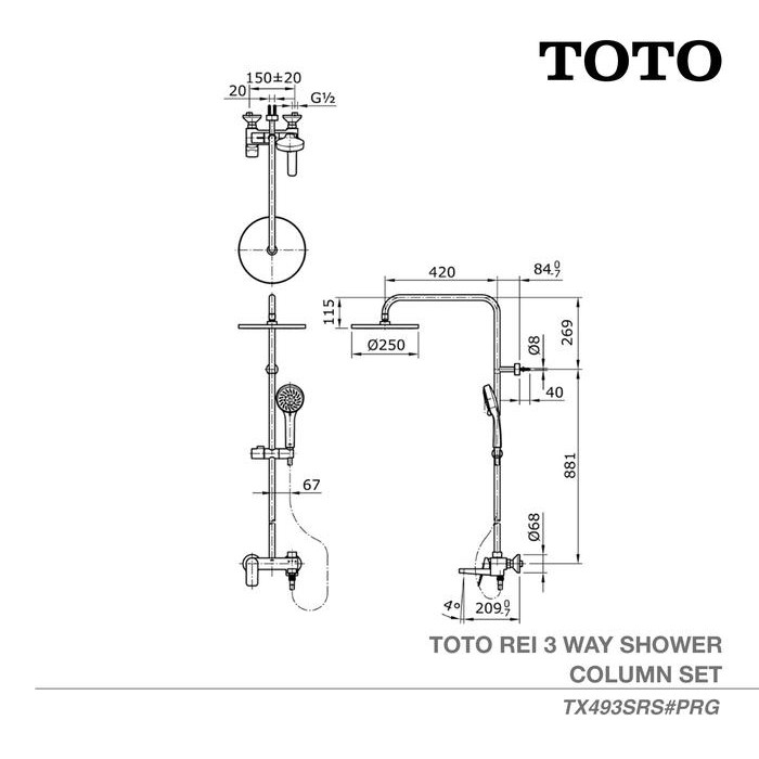 Toto Rose Gold Rei S Shower Column Set / Shower Tiang Tx493Srs