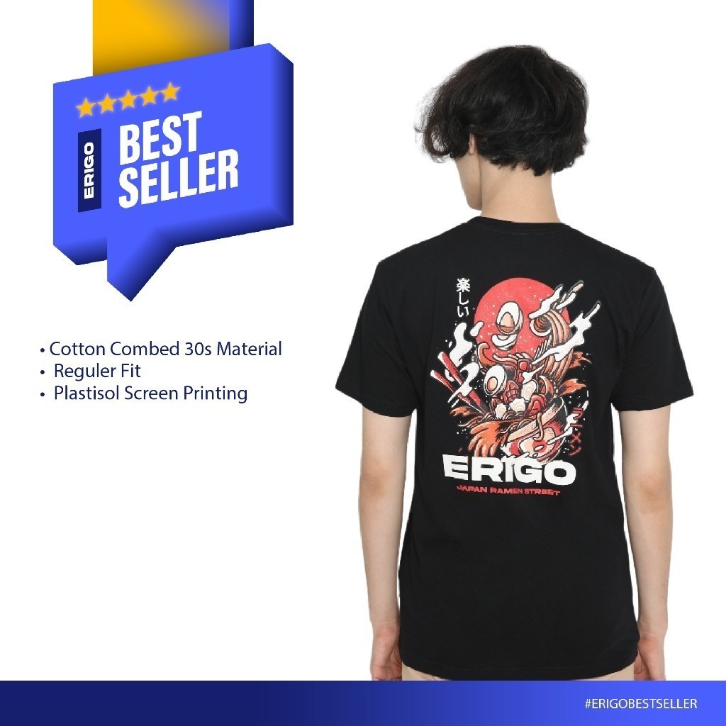 【COD】Erigo T-Shirt Ramen Street Black - Kaos Unisex