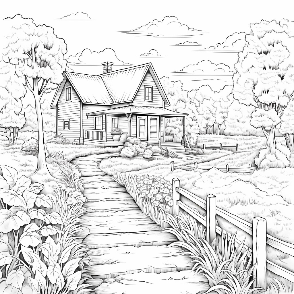 

Quiet Countryside Coloring Book 20 Page House Landscape Adult Picture Book Kill Time Relaxing Art