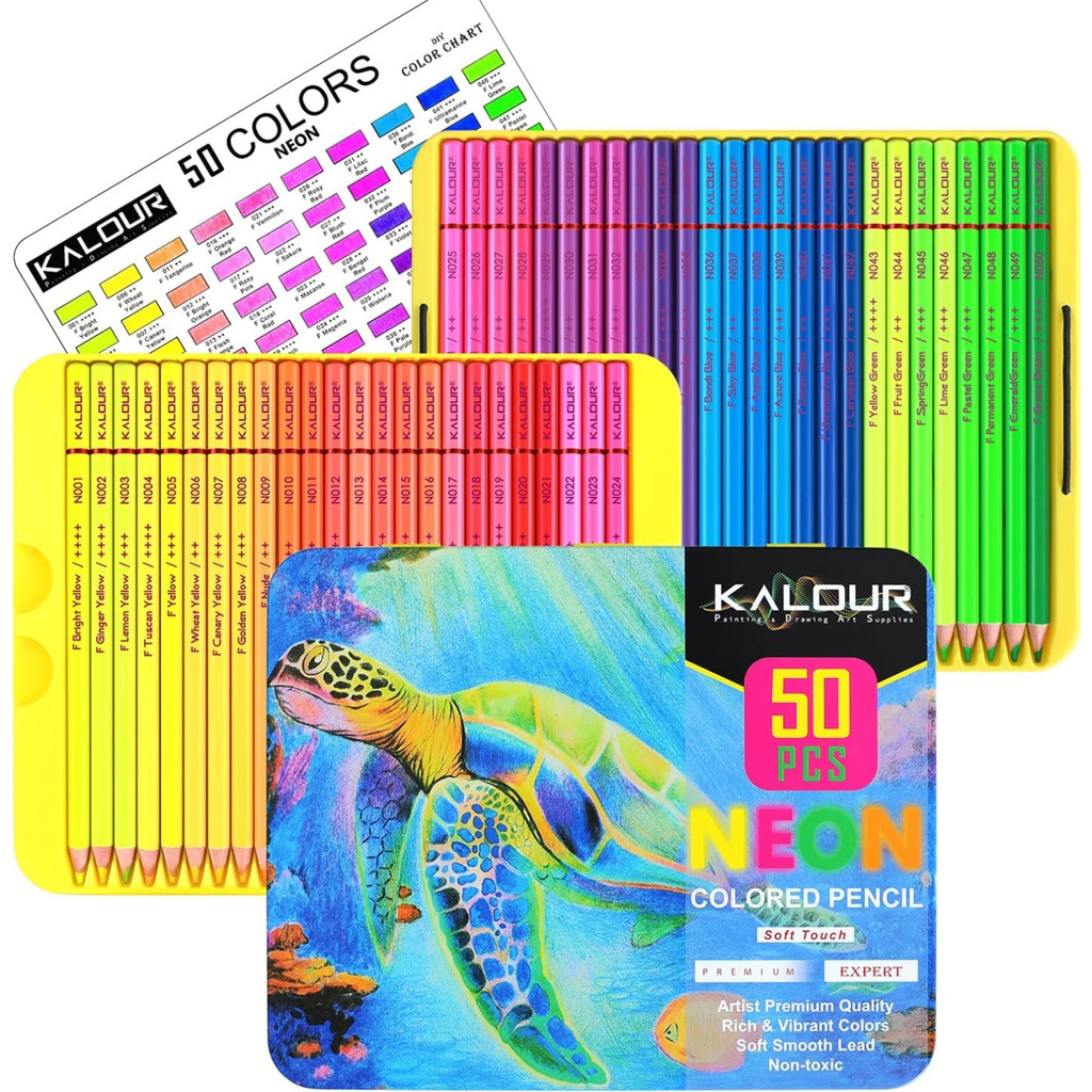 

Kalour 50 Neon Colored Pencils,Fluorescent Colored Professional Drawing Pencils Set Art Supplies For