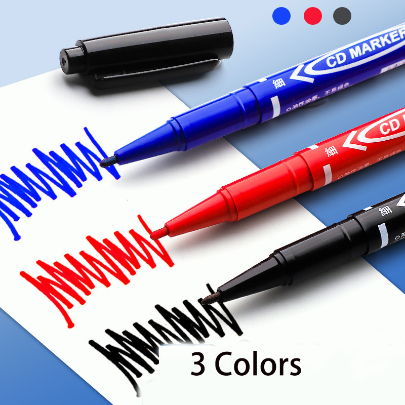 

10Pcs Twin Tip Permanent Marker Black/Blue/Red Oil Marker Pen Fine Nid Marker Ink Drawing Stationery
