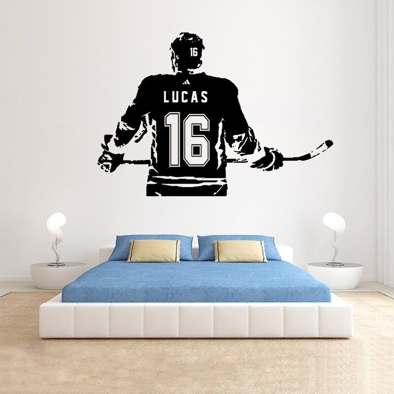 Hockey Vinyl Sticker Custom Name Hockey Decal Hockey Wall Decor Numbers A1-047 Paper ROWNOCEAN Moder