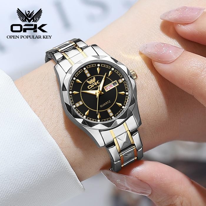 Femmora- Opk Jam Tangan Wanita Anti Air Original Stainless Steel Kalender Luminous Women Watch