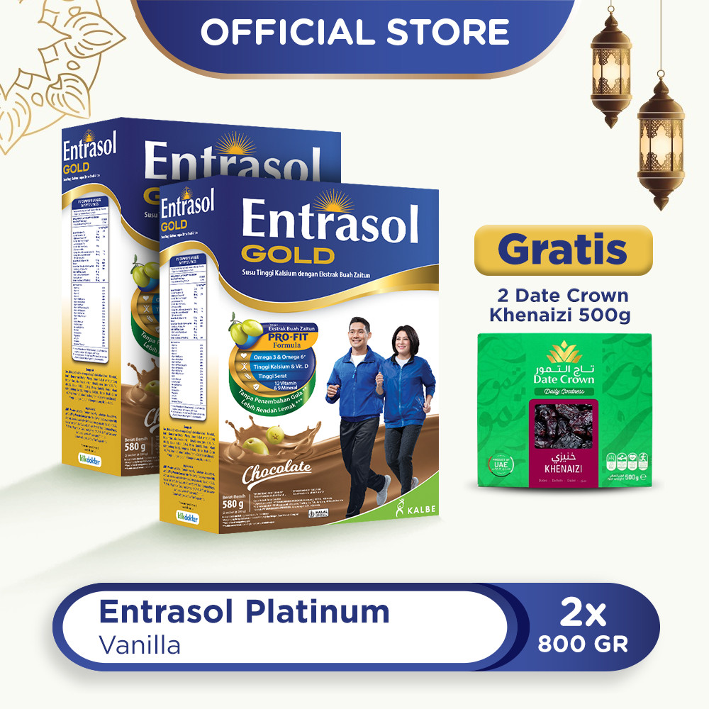 

BUY 2 ENTRASOL GOLD CHOCOLATE 560G FREE DATE CROWN KHENAIZI 500G 100% ORIGINAL