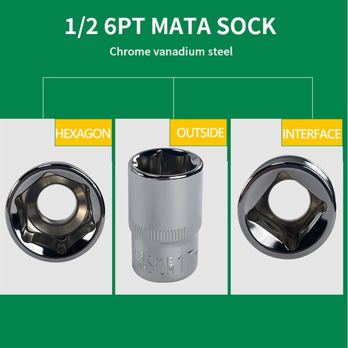 Promo Terbatas Isku Kunci Sok Set Cr-V 12 Pcs Kunci Sok Wrench 1/2" Rachet Kunci Set