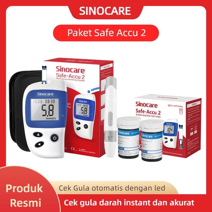 Sinoheart Safe-Accu 2 - Paket Alat Tes Gula Darah Cepat & Akurat (Isi 50) Set alat tes diabetes cek