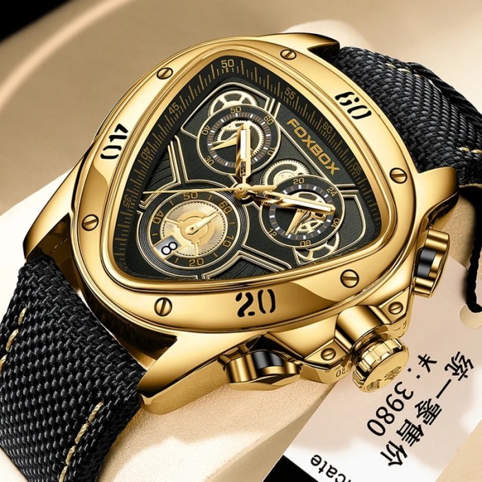 2023 LIGE Original Golden Watch For Men Luxury Brand Military Leather
