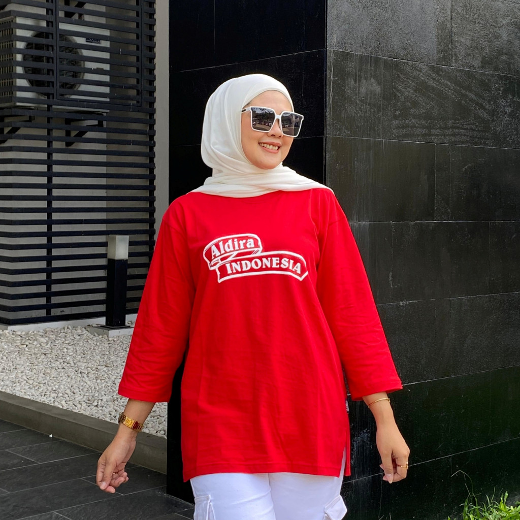 Baju kaos Merah Putih agustusan Wanita 7 8 Oversized Edisi kemerdekaan Terbaru Aldira Baju 17an