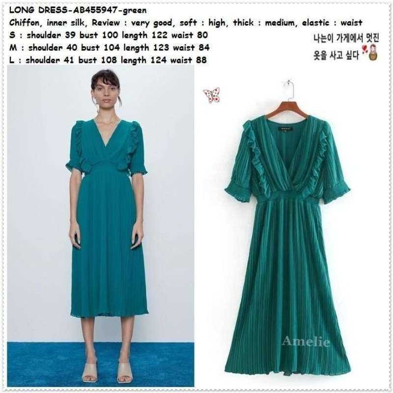 AB455947 Long Dress Midi Gaun Pesta Malam Plisket Wanita Korea Import *