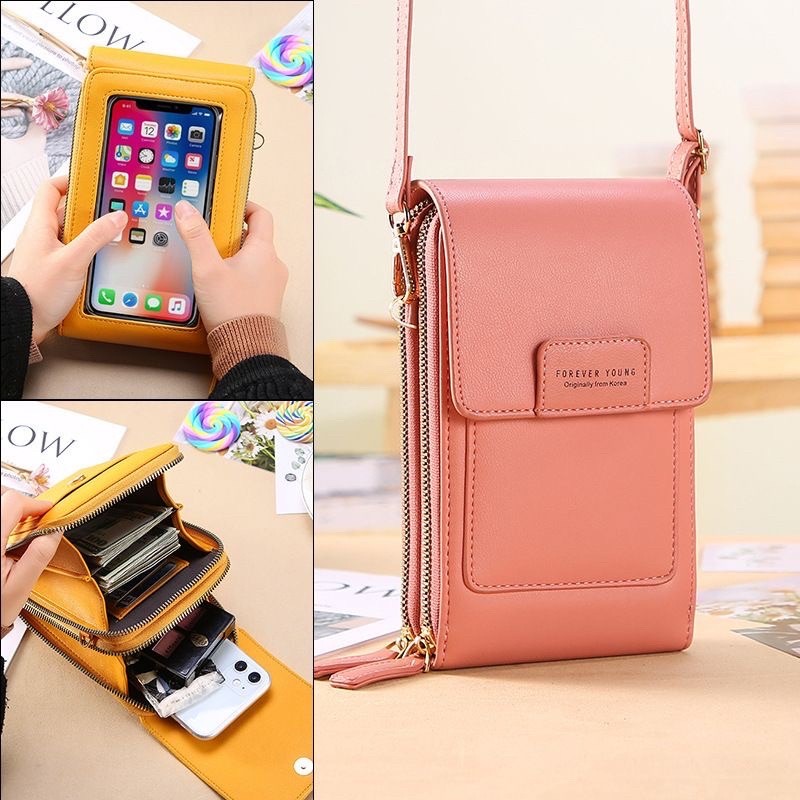 TAS SELEMPANG WANITA IMPORT / TAS HP / DOMPET HP TOUCHSCREEN / DOMPET WANITA - DCW 46 HAPPY SHOPPING