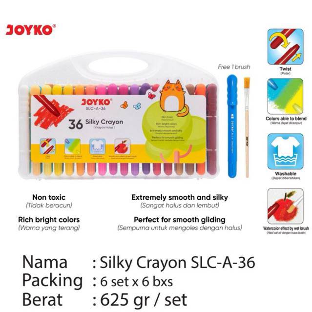

[READY] ( 1 set ) Crayon Halus / Silky Crayon Joyko 36 warna SLC-A-36