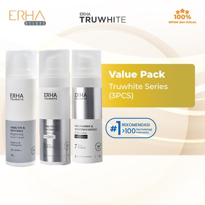 Erha Paket Pemutih Wajah & Leher - Truwhite Brightening Day Night Neck Cream Niacinamide