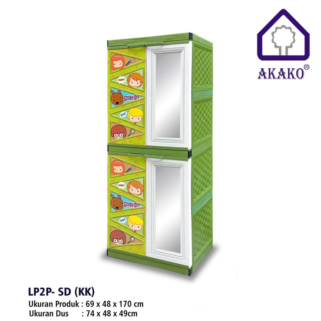 Lemari Plastik 2 Pintu LP2P Karakter Cermin 1 Karakter Anak Warna Warni Scoby Doo Rainbow Rubby