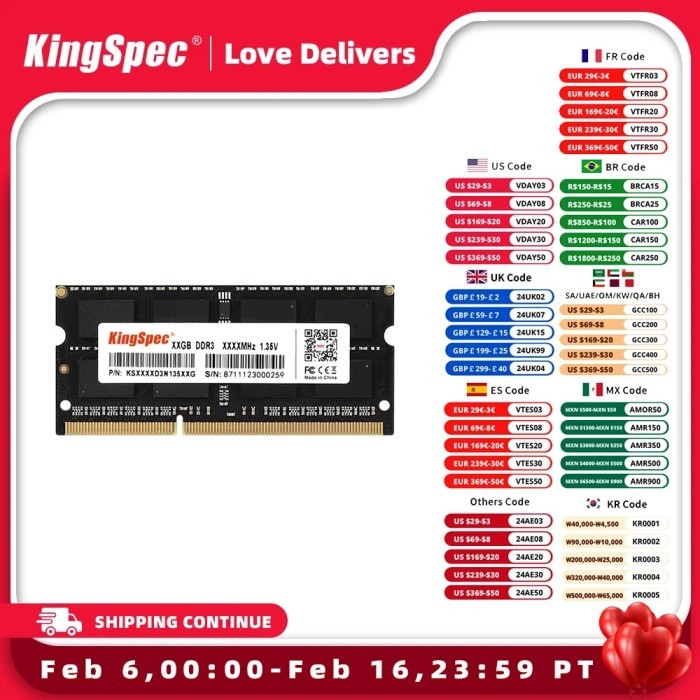 KingSpec DDR3 4GB 8GB Memory RAM Laptop 1600 Sodimm DDR3L 8g Memoria