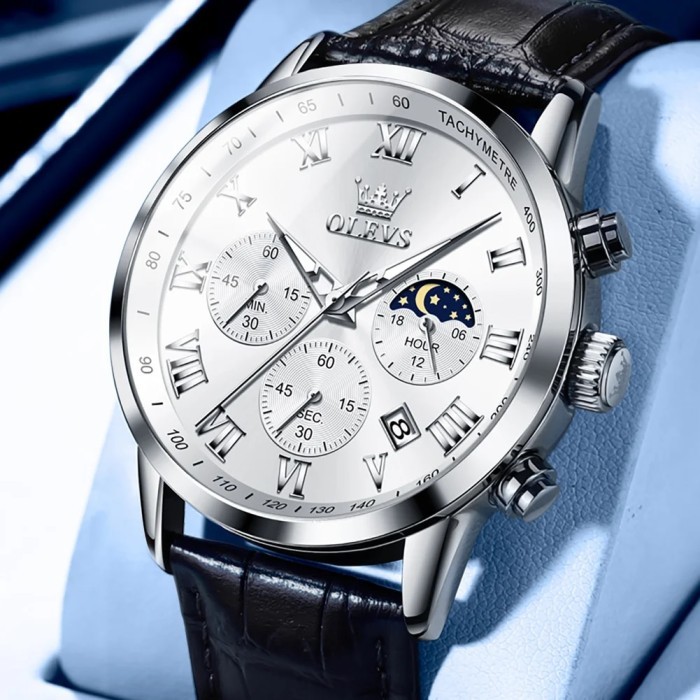 OLEVS Men's Quartz Watch Business Luxury Luminous Waterproof Leather