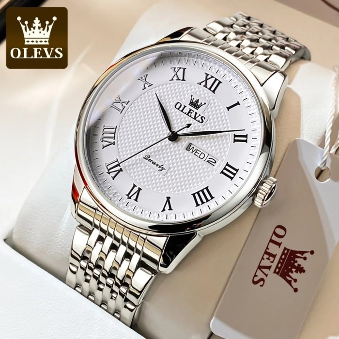 OLEVS Original Quartz Watch for Man Stainless Steel Strap Waterproof