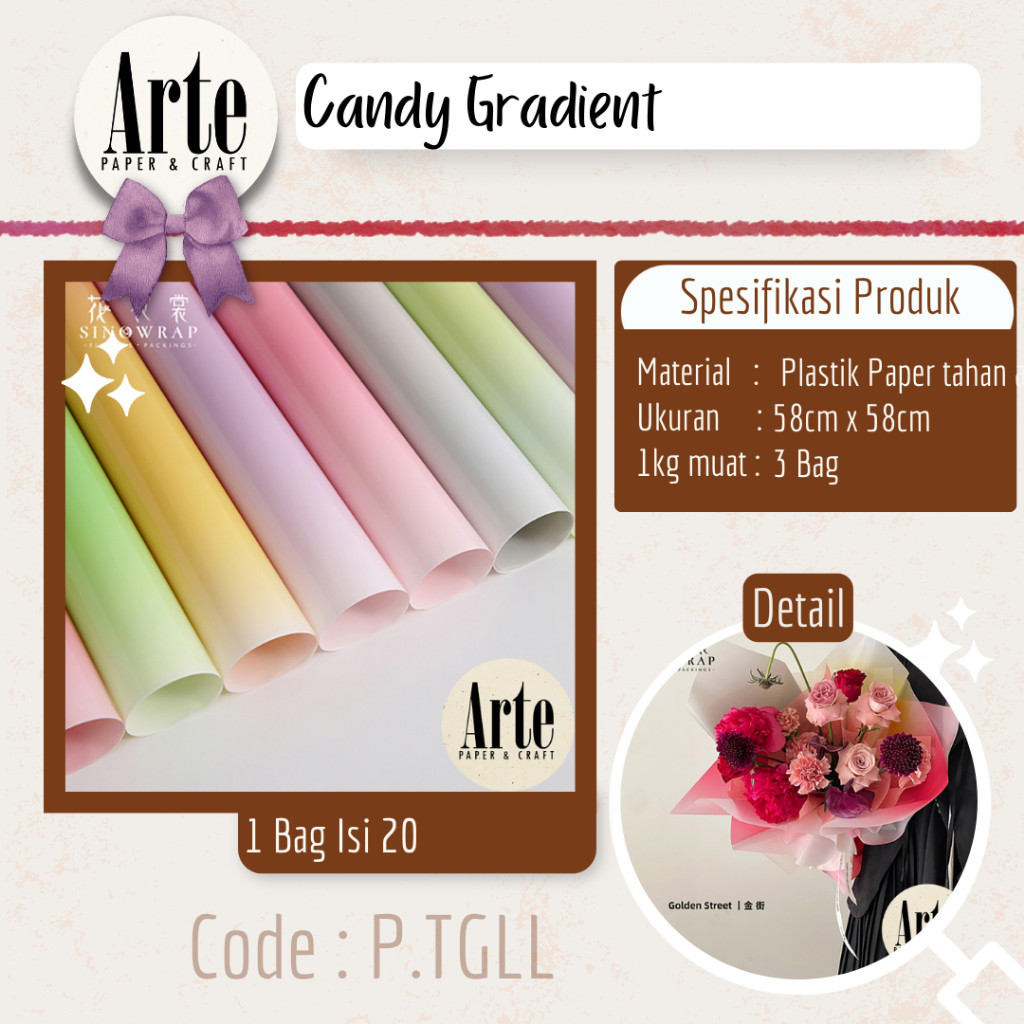 

20 Lembar Cellophane Candy Gradient Glossy Sinowrap Ori Kertas Buket Bunga Korean Waterproof Flower
