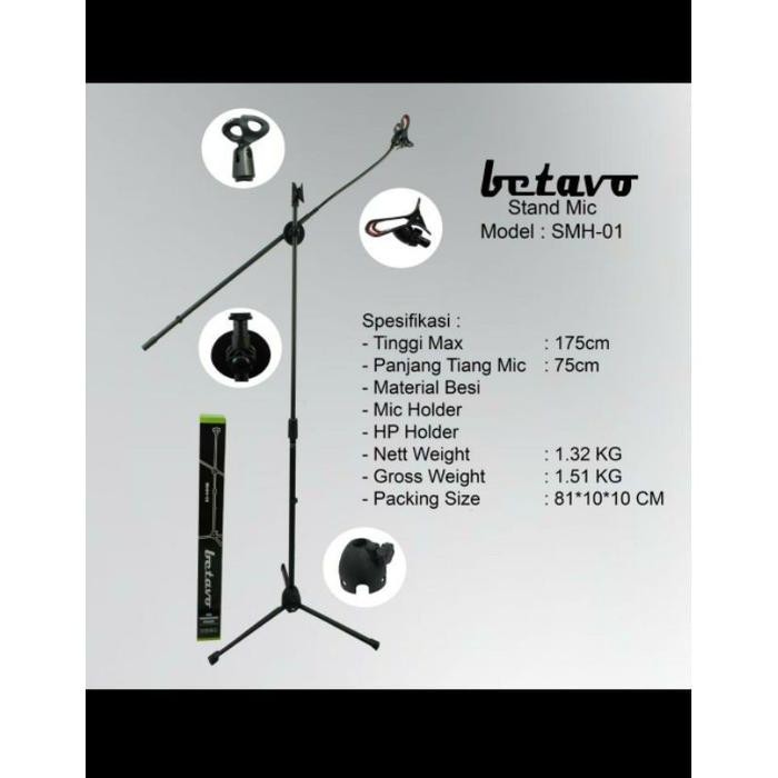 Stand Mic Betavo SMH-01 Holder HP Tiang Besi Kokoh Tripod Serbaguna