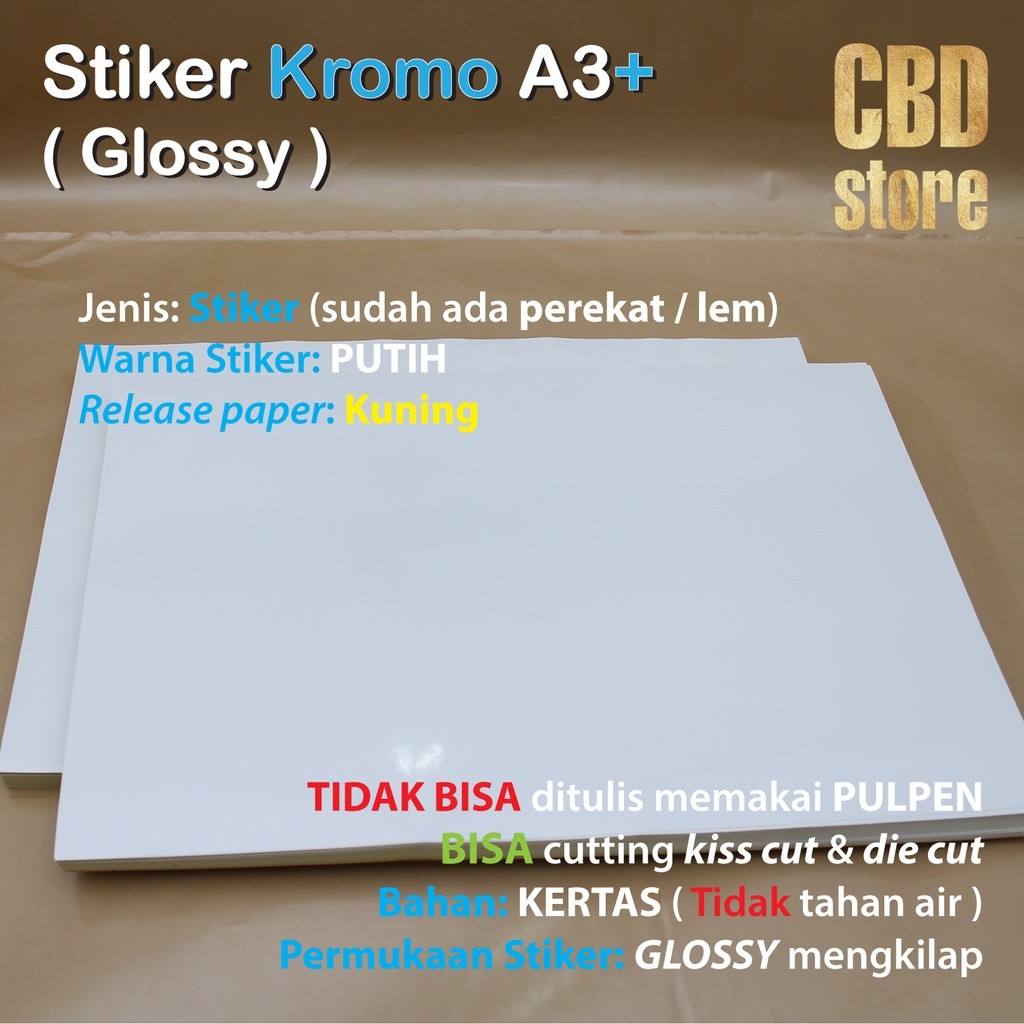 

Stiker KROMO A3+ 32,5 x 48,5cm 100 lembar Sticker CHROMO A3+ Glossy CROMO 100 lembar merek Lintec