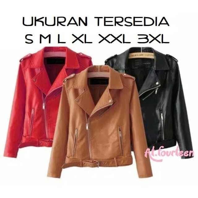 Jaket wanita cewek kulit impor motor touring PREMIUM S M L XL XXL 3XL - Hitam, S