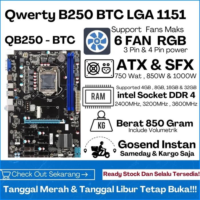 MOTHERBOARD QWERTY B250 DDR4 B250-BTC 2400MHZ 12 X PCI-E LGA 1151 NEW