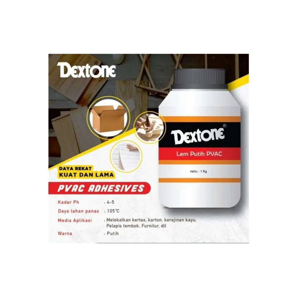 

LEM PUTIH PVAC DEXTONE / LEM KERTAS / LEM KAYU BOTOL 1 KG