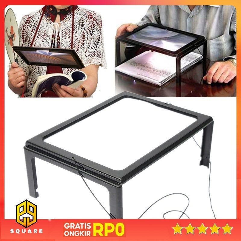 

NEWACALOX Kaca Pembesar Bentuk Meja untuk Baca Magnifier with 4 LED 3X - HL-A4 Original 99 Square