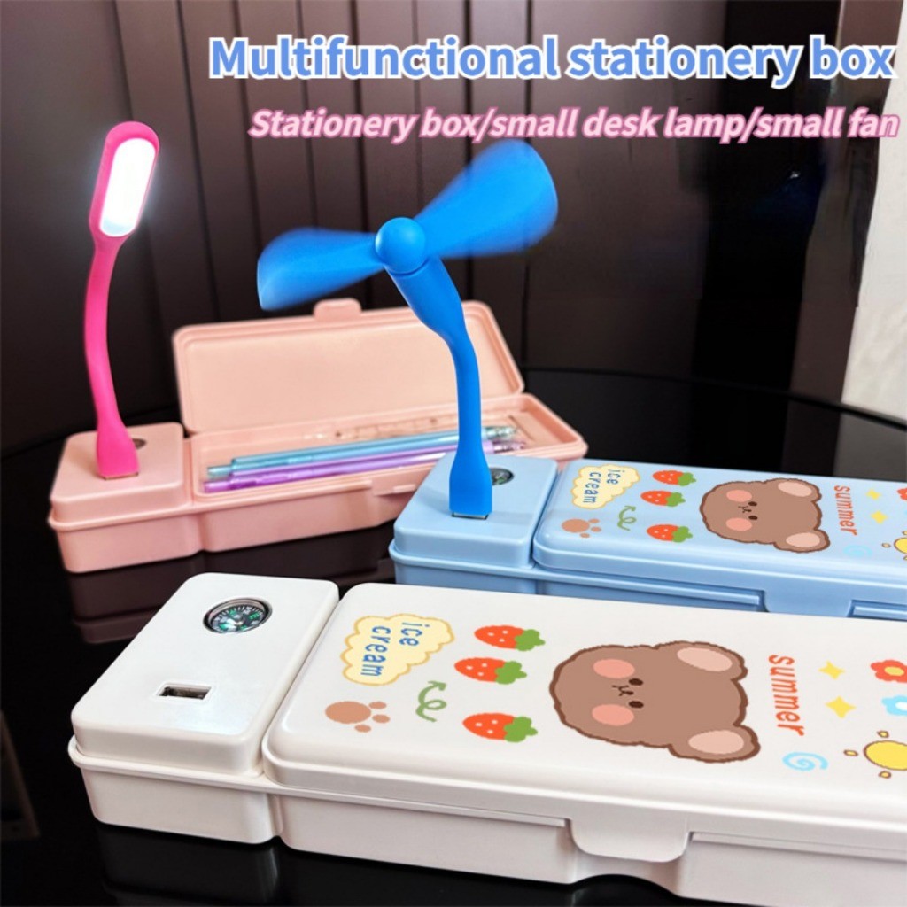 

3 IN 1 Kotak Pensil Multifungsi Kotak Alat Tulis stationery Case Kotak Pensil Kipas Angin Lampu Meja