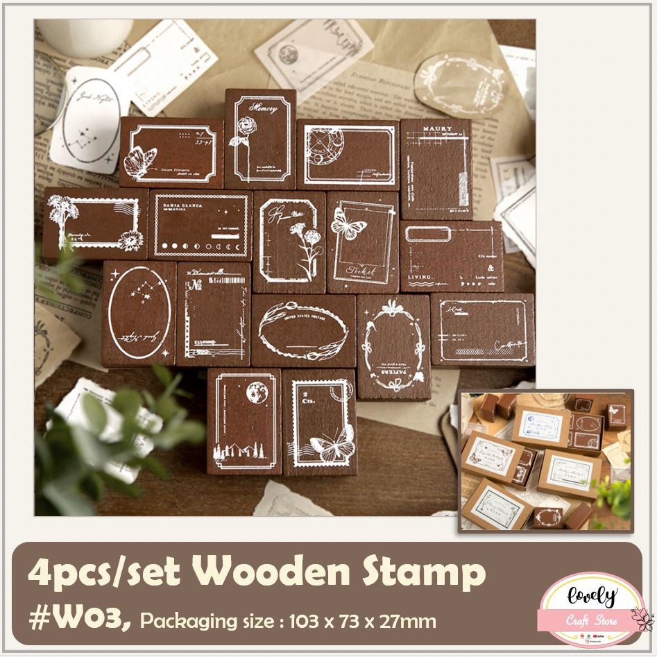 

LovelyCraftStore W03 - 4pcs/set DIY Wooden Garden Series Rubber Stamp Stempel Kayu Vintage DIY
