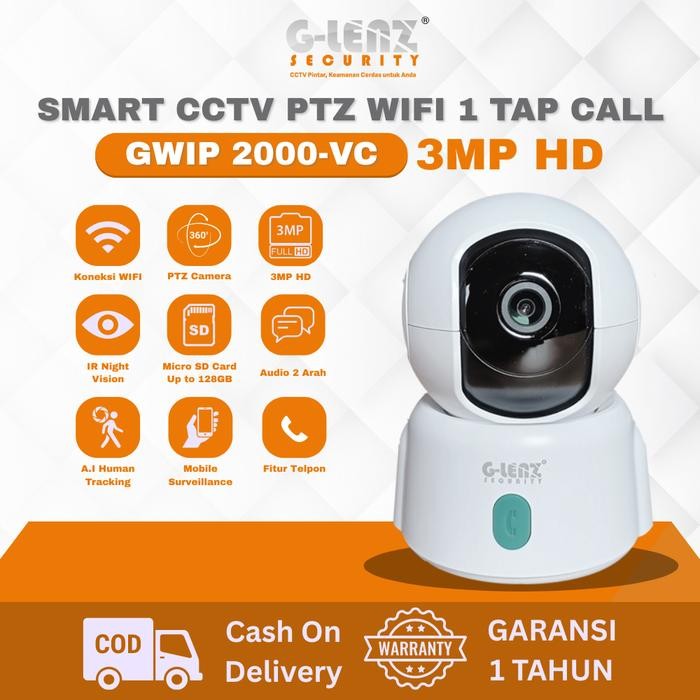 GLENZ CCTV Indoor GWIP 2000 VC Smart PTZ CCTV WIFI 2K 3MP Kamera 360 Derajat Smart CCTV PTZ WIFI One