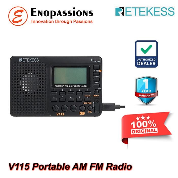 Retekess V115 Portable AM FM SW Radio, MP3 Player, Perekam dan Baterai Rechargeable