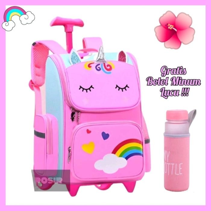 Tas Ransel Troli Anak Perempuan Unicorn Sekolah TK Tas Koper Anak
