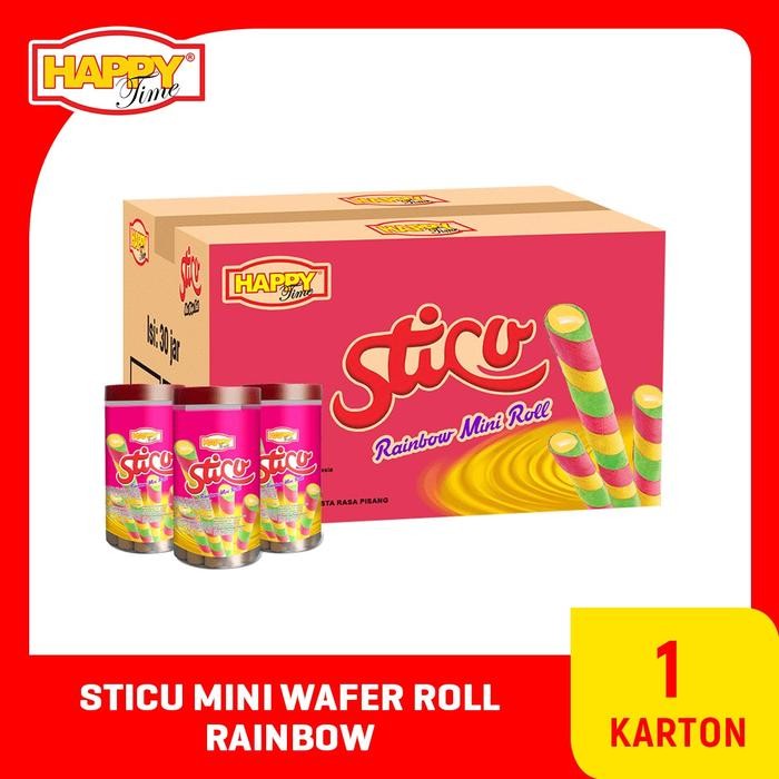 

Happy Time Astor Sticu Wafer Mini Roll Rainbow (1 Karton Isi 30 Toples) Cemilan Kering