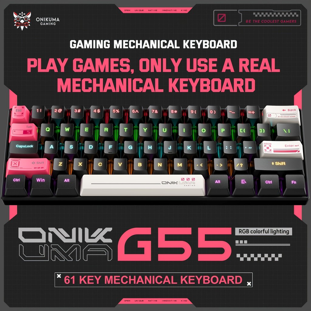 Onikuma Mechanical Gaming Keyboard 61 Keys Layout Rgb Customized Wired Colorful Led Backlit Keyboard