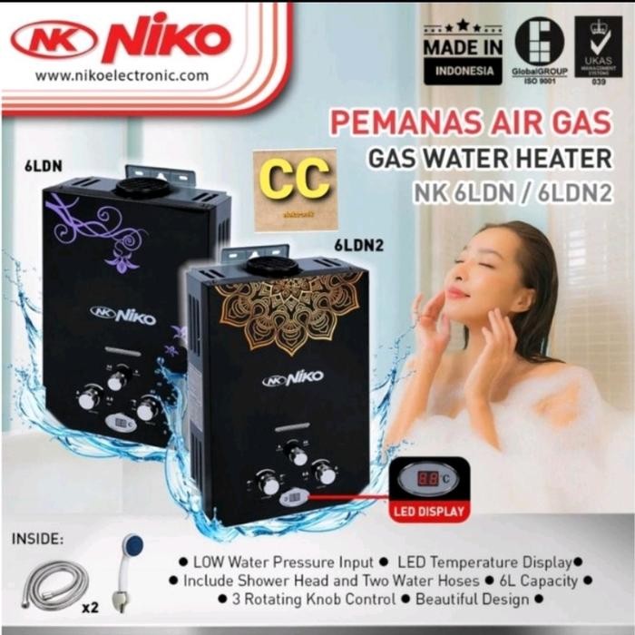Water Heater Niko / Pemanas Air Gas Niko Nk 6 Ldn Hitam