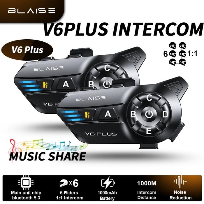 BLAISE V6 PRO&V6 PLUS Motorcycle bluetooth Intercom Helmet Bluetooth Headset buat 6 Riders