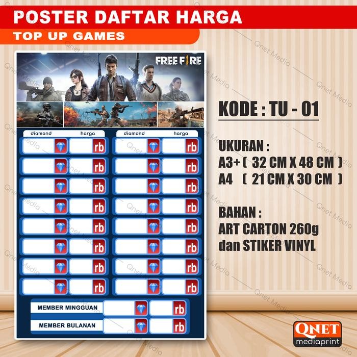 Stok Baru STIKER & POSTER DAFTAR HARGA TOP UP GAMES + LAMINASI GLOSSY