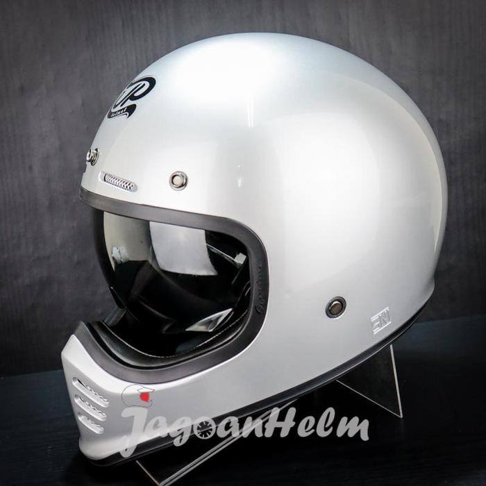 ReadyGan- JPX HELM JP SIGNATURE SOLID SILVER GLOSSY RETRO CLASSIC DDRING