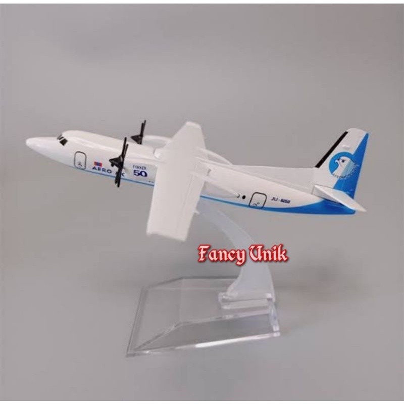 Diecast Pajangan Miniatur Pesawat Fokker Aero Mongolia