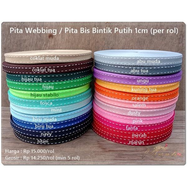 

Happy- GPITA-110 : Pita Webbing / Pita Bis Bintik Putih 1cm (per rol)