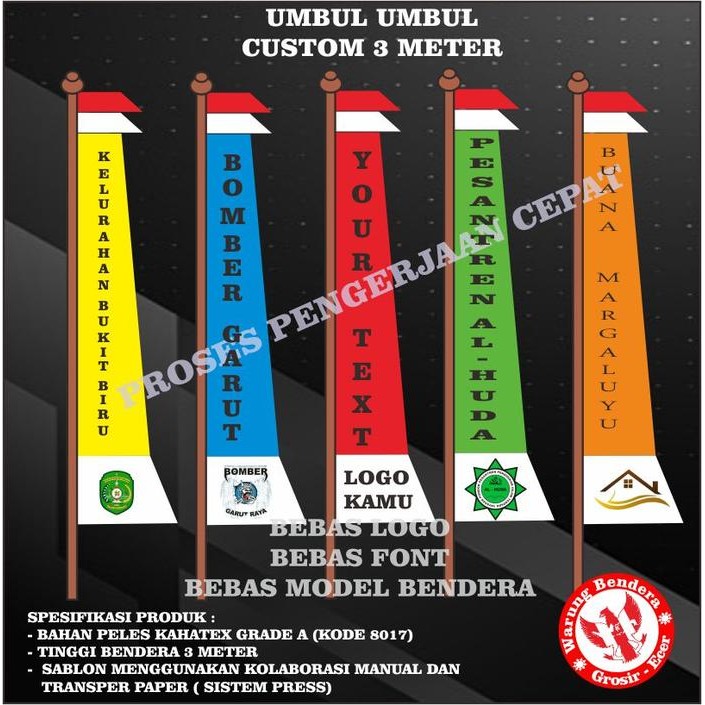 Bisa Satuan Umbul Umbul Custom Logo 3 Meter - Bebas Desain