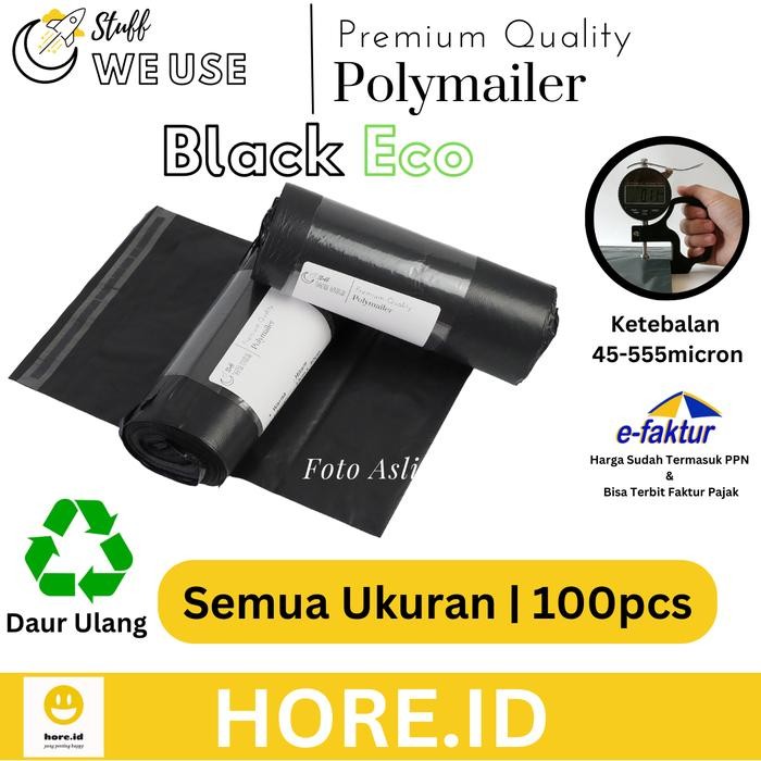 Pesta- Polymailer Hitam Ekonomis S.W.U dengan perekat isi 100pcs
