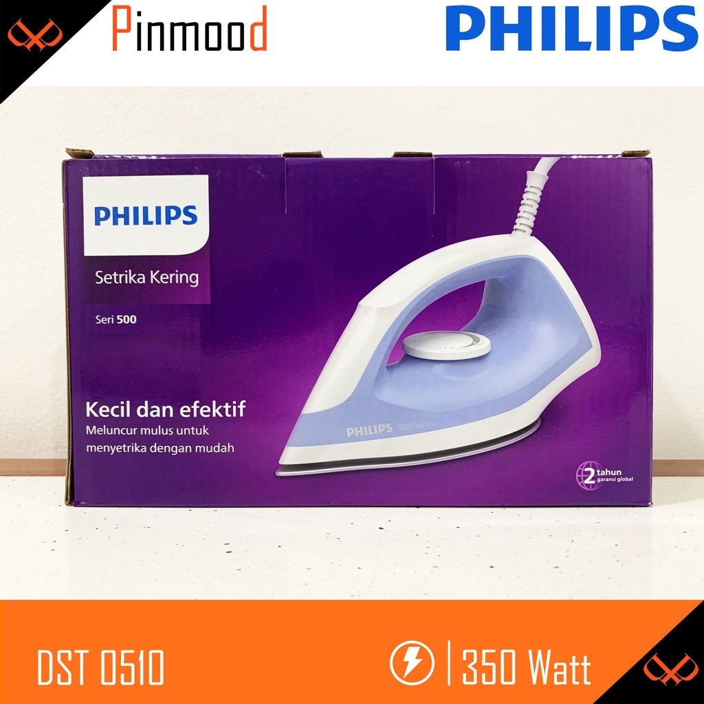 PHILIPS SETRIKA LISTRIK DST-0510 [ 350 WATT ] SERI 500 DRY IRON GOSOKAN BAJU ANTI LENGKET KECIL