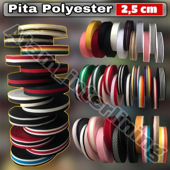 

Pesta- Pita polyester 2.5cm Webbing Tape Pita Motif Bintik Polos Grossgrain