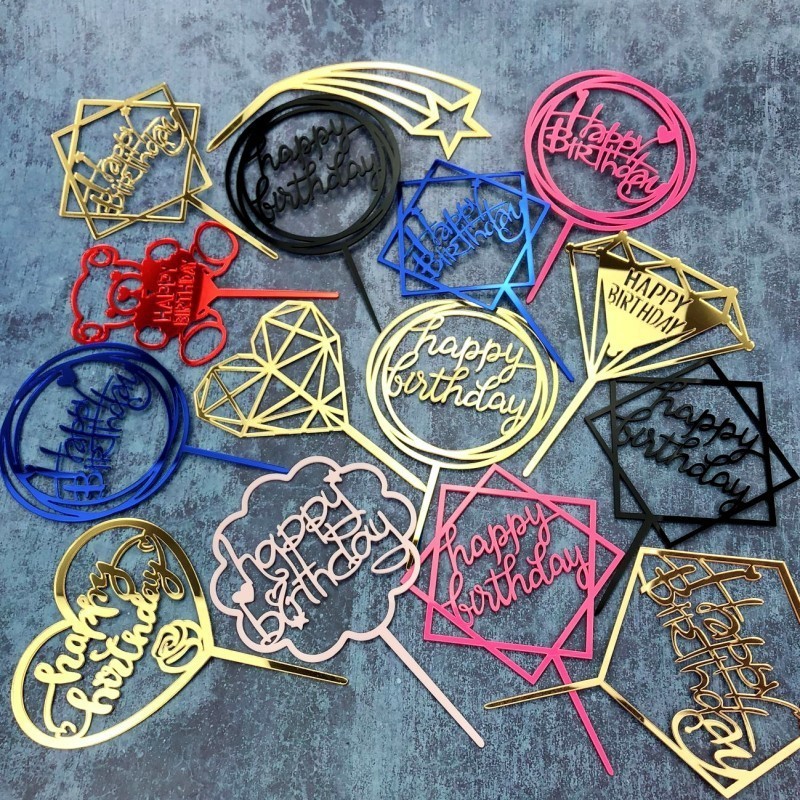 TOPPER HAPPY BIRTHDAY AKRILIK MURAHISI 10 PCS / AKRILIK GROSIR