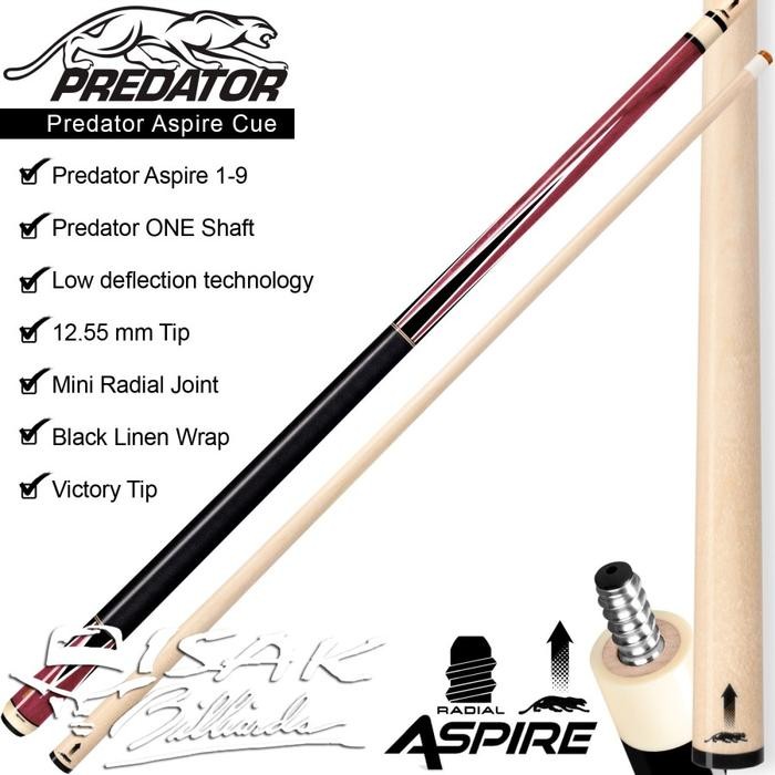 [Terlaris Di Toko Kami] Predator Aspire 1-9 Pool Cue Low Deflection Radial Stick Billiard - With One