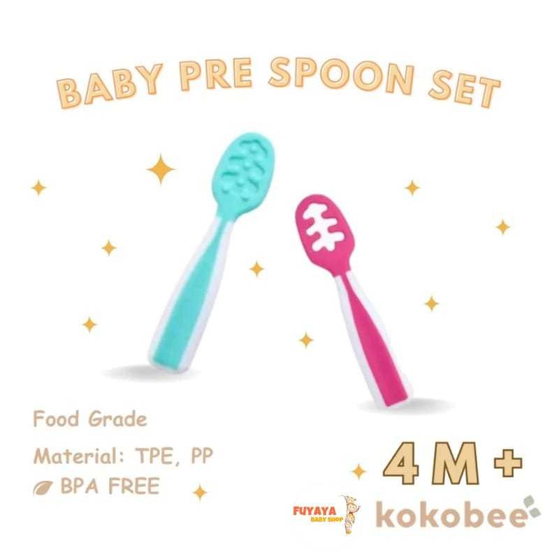 Kokobee Baby Pre-Spoon Set / Sendok Makan Bayi / Training Spoon /BLW / Dips Glacier spoon / numnum